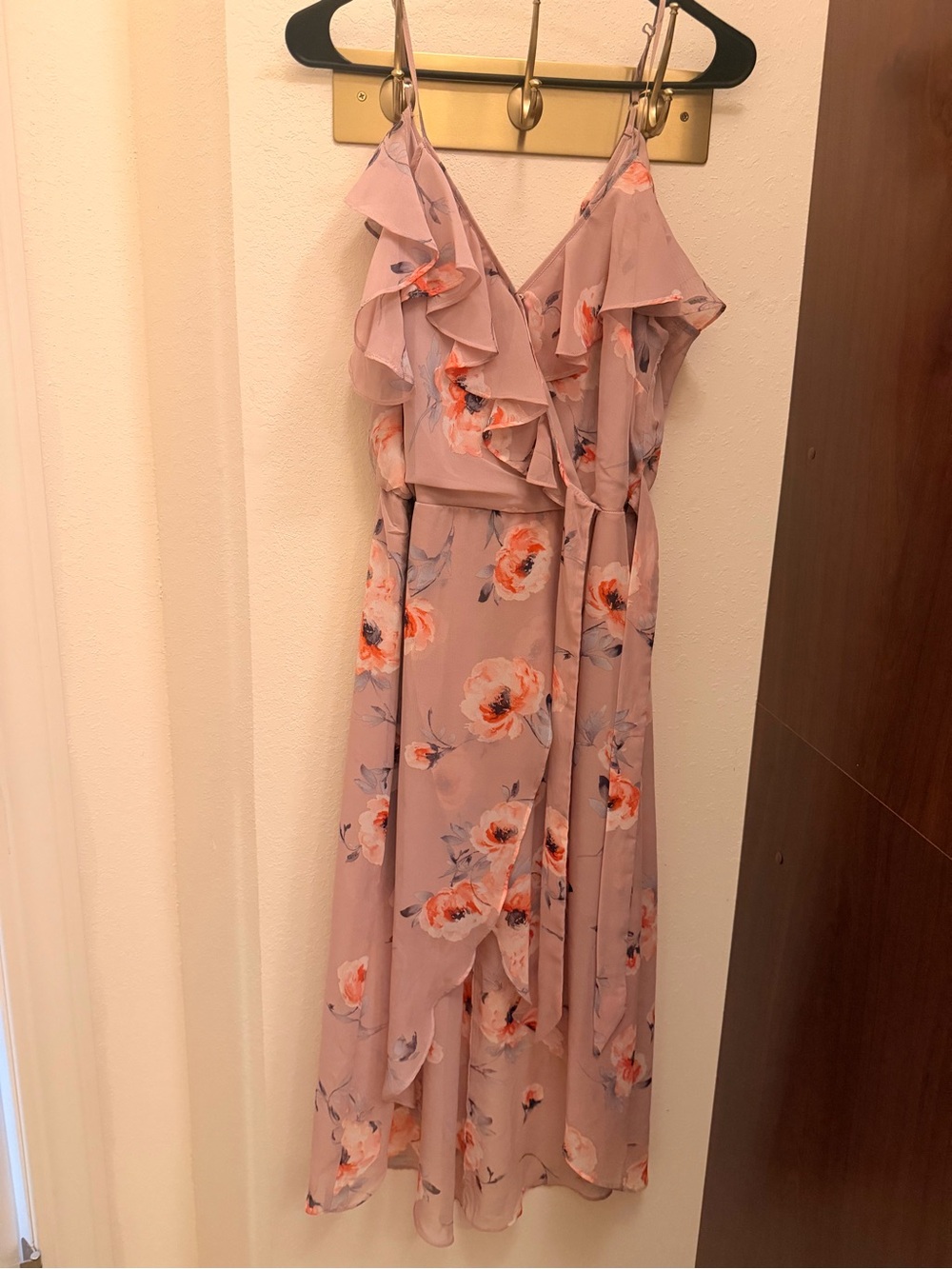 Jodi Kristopher Dusty Pink Floral Midi Dress with Ruffles